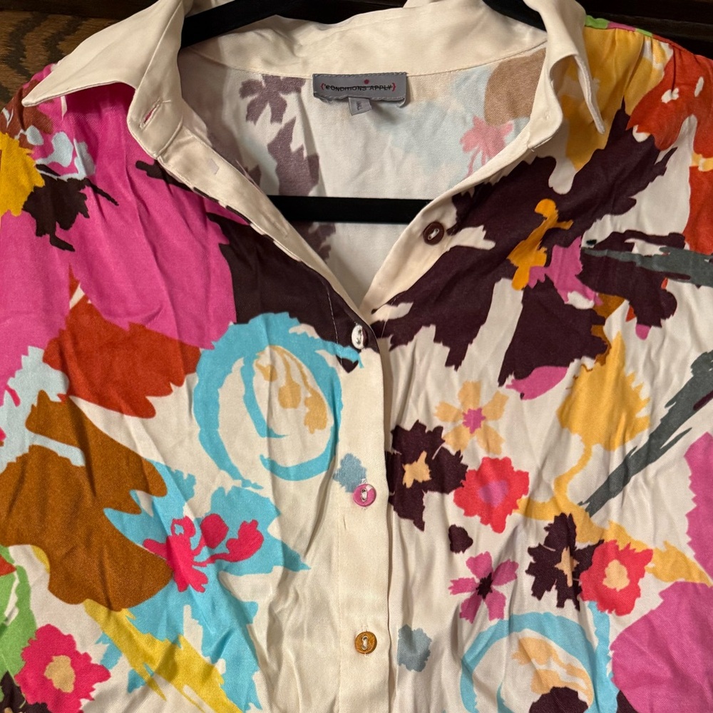 Anthropologie Floral Print Button-Down Blouse Viscose - Picture 4 of 4